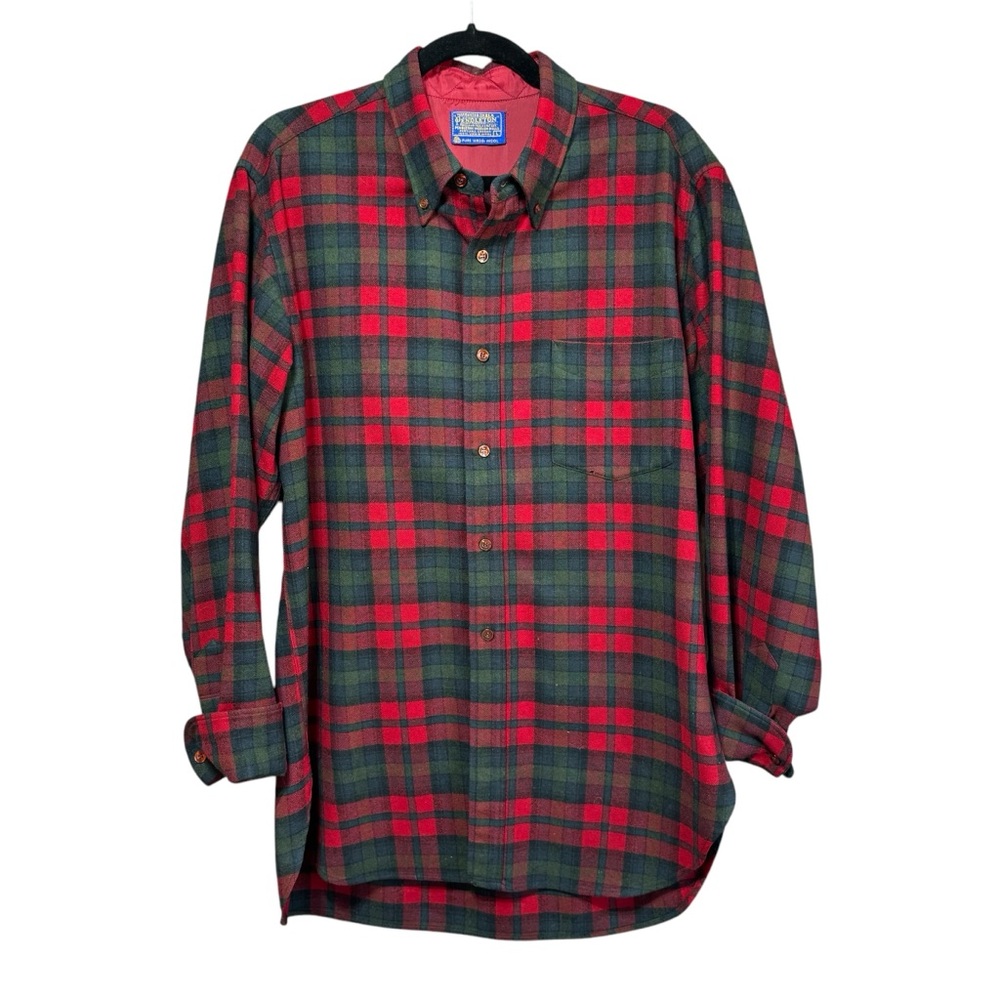 Pendleton-Vintage 100% Virgin Wool Plaid Button Down Shirt-Sz. L